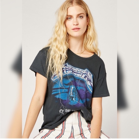 Daydreamer Metallica "Ride the Lightning" Graphic T-shirt Black Blue Tee - Picture 15 of 15